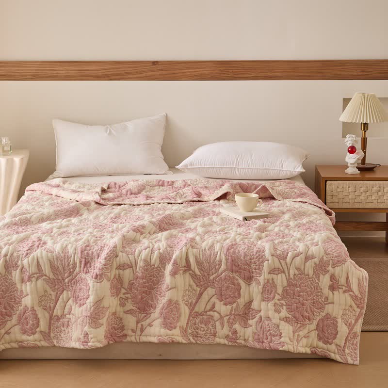 Ownkoti Reversible Peony Floral Cotton Gauze Quilt - Pink - Queen - image 0