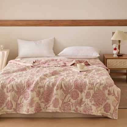 Ownkoti Reversible Peony Floral Cotton Gauze Quilt - Pink - Queen - image 0