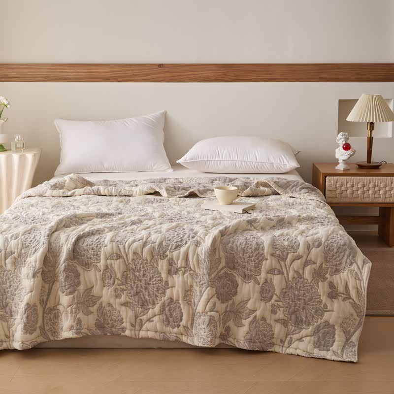 Ownkoti Reversible Peony Floral Cotton Gauze Quilt - Gray - Queen - image 3