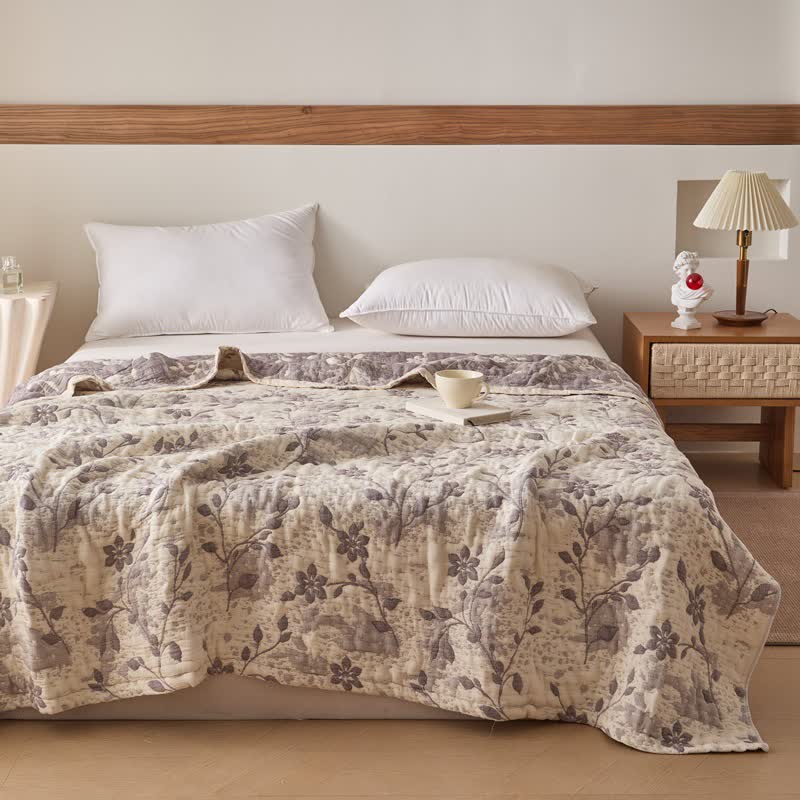 Ownkoti Floral Vine Cotton Gauze Quilt - Coffee - Queen - image 0