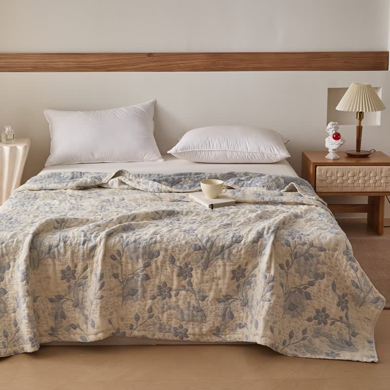 Ownkoti Floral Vine Cotton Gauze Quilt - Blue - Queen - image 6