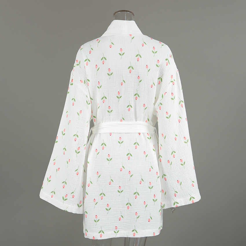 Ownkoti Tulip Pattern Cotton Short Pajama Robe - image 5