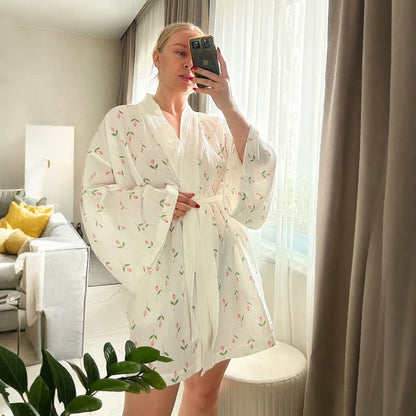 Ownkoti Tulip Pattern Cotton Short Pajama Robe - image 1