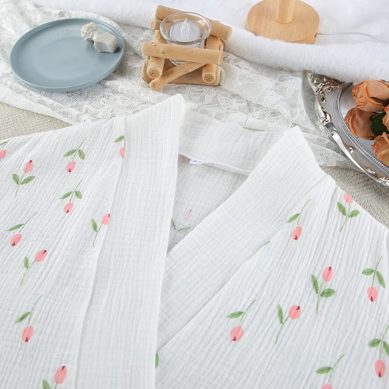 Ownkoti Tulip Pattern Cotton Short Pajama Robe - image 6