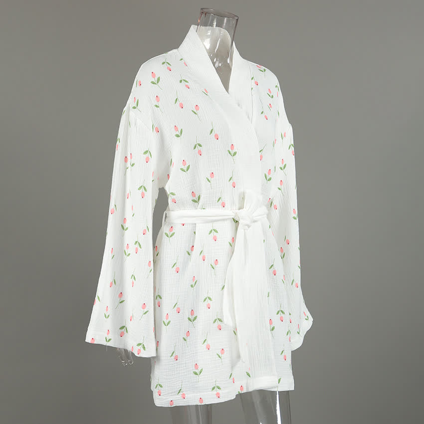 Ownkoti Tulip Pattern Cotton Short Pajama Robe - image 4