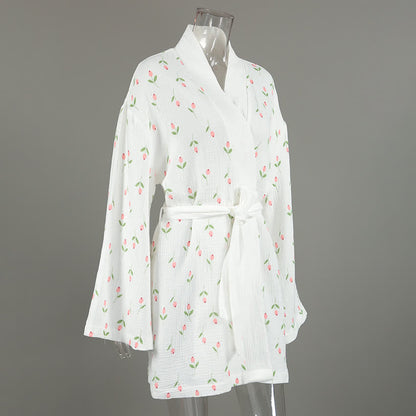 Ownkoti Tulip Pattern Cotton Short Pajama Robe - image 4