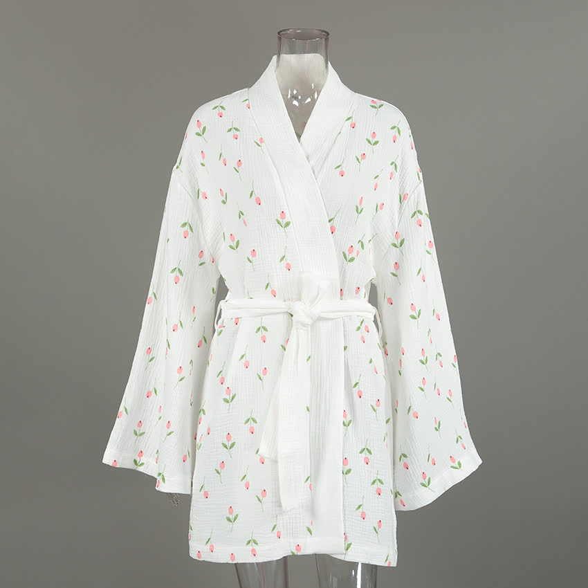 Ownkoti Tulip Pattern Cotton Short Pajama Robe - image 3