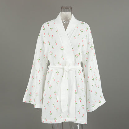 Ownkoti Tulip Pattern Cotton Short Pajama Robe - image 3