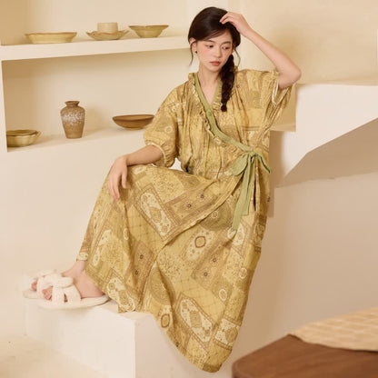 Ownkoti Ethnic Style Ruffled Collar Side-Tie Nightgown - image 1