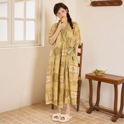 Ownkoti Ethnic Style Ruffled Collar Side-Tie Nightgown - image 3