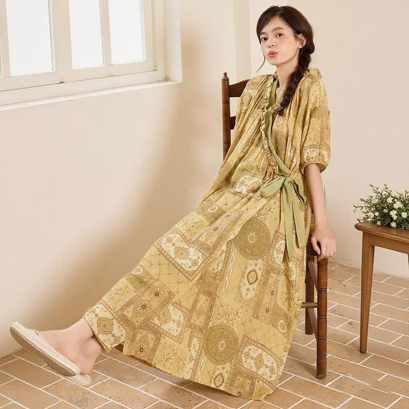 Ownkoti Ethnic Style Ruffled Collar Side-Tie Nightgown - image 9