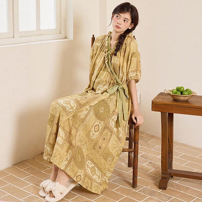 Ownkoti Ethnic Style Ruffled Collar Side-Tie Nightgown - image 7