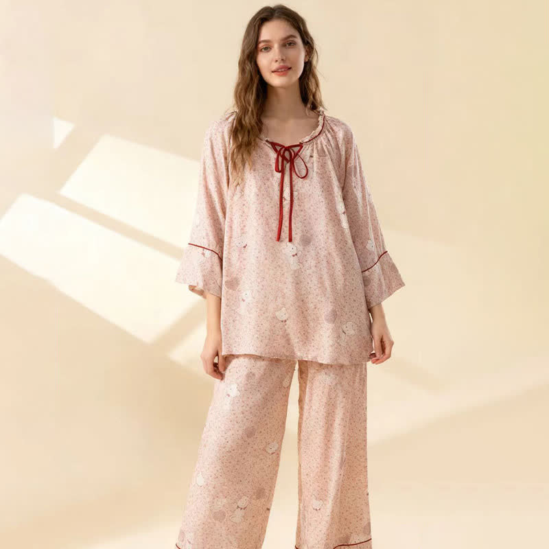 Ownkoti Floral Bear Cotton Ruffled Loungewear Set - image 2