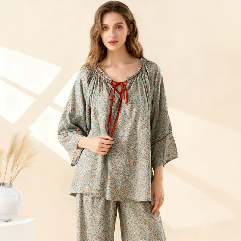 Ownkoti Green Floral Cotton Ruffled Loungewear Set - image 2
