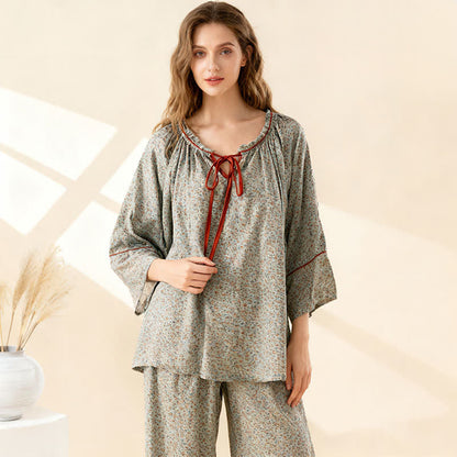 Ownkoti Green Floral Cotton Ruffled Loungewear Set - image 2