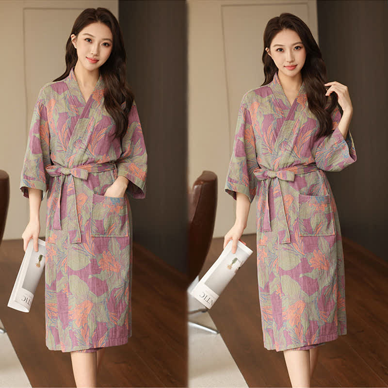 Ownkoti Floral Cotton Double Gauze Kimono Robe - image 5