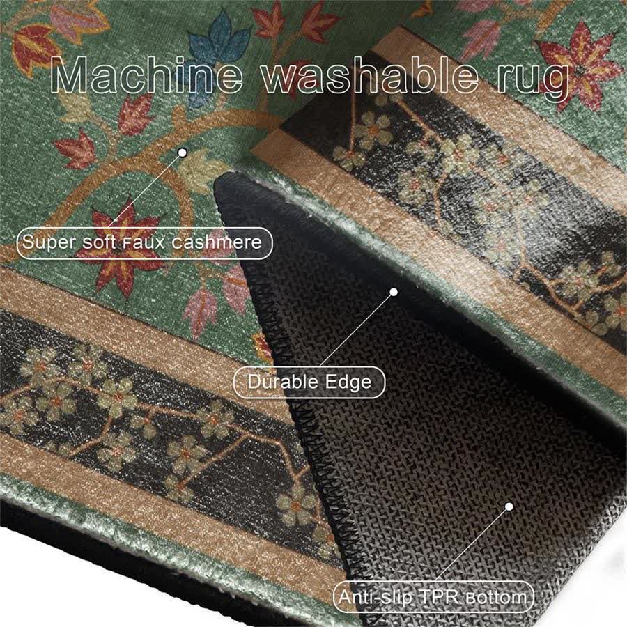 Ownkoti Retro Botanical Motif Washable & Foldable Carpet - image 7