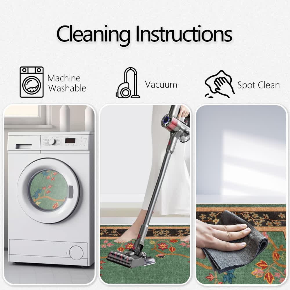 Ownkoti Retro Botanical Motif Washable & Foldable Carpet - image 8