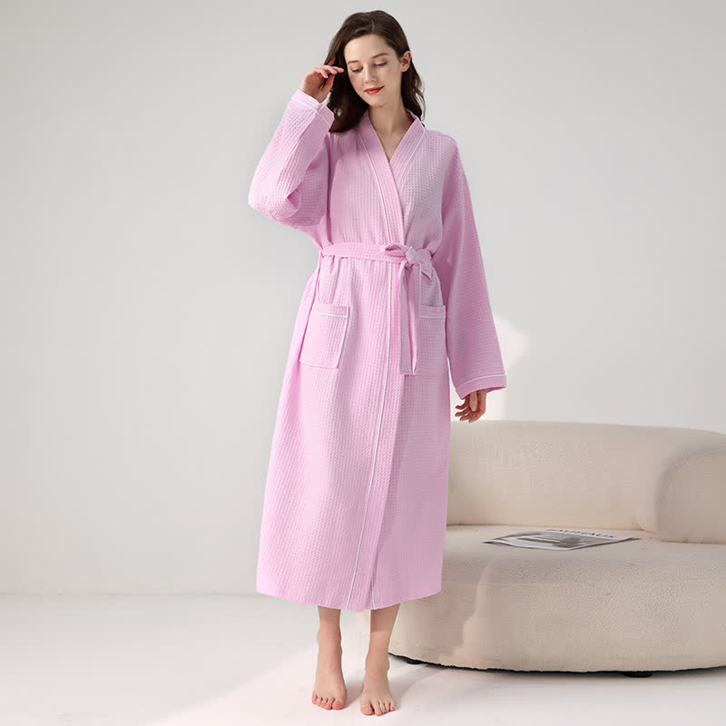 Ownkoti Minimalist Cotton Waffle Texture Bath Robe - Pink - XL - image 11