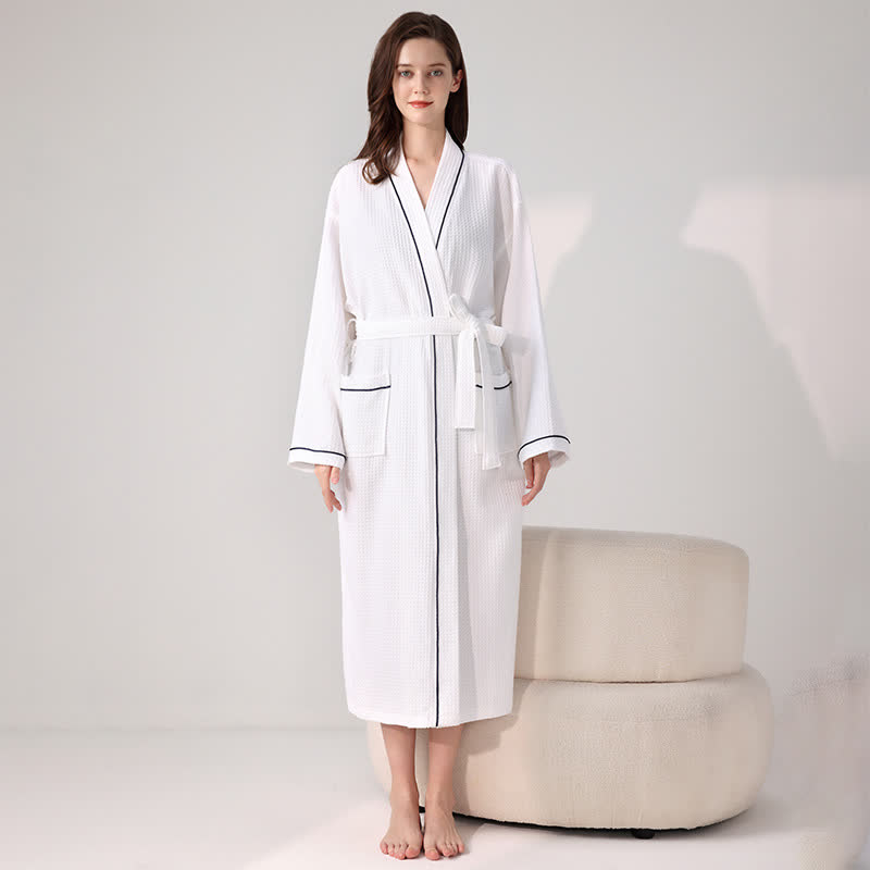 Ownkoti Minimalist Cotton Waffle Texture Bath Robe - White - XL - image 0