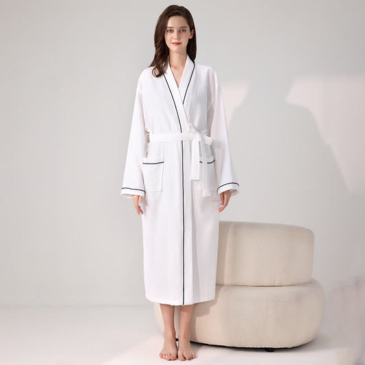 Ownkoti Minimalist Cotton Waffle Texture Bath Robe - White - XL - image 0