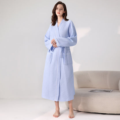 Ownkoti Minimalist Cotton Waffle Texture Bath Robe - Light Blue - XL - image 10