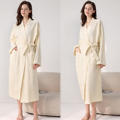 Ownkoti Minimalist Cotton Waffle Texture Bath Robe - Beige - XL - image 17