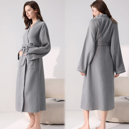 Ownkoti Minimalist Cotton Waffle Texture Bath Robe - Gray - XL - image 8