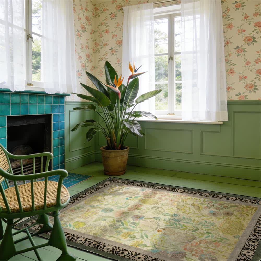 Ownkoti Country Floral & Bird Non-Slip Area Rug - image 3