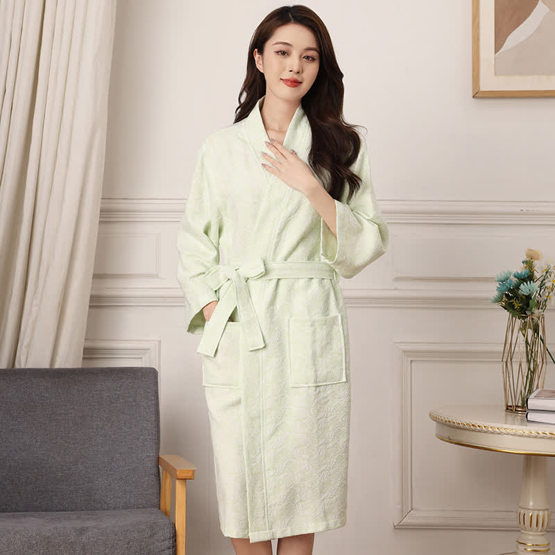 Ownkoti Abstract Pattern Pure Cotton Bath Robe - Green - XXL - image 11