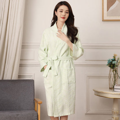 Ownkoti Abstract Pattern Pure Cotton Bath Robe - Green - XXL - image 11