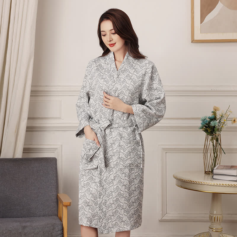 Ownkoti Abstract Pattern Pure Cotton Bath Robe - Gray - XXL - image 0