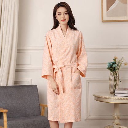 Ownkoti Abstract Pattern Pure Cotton Bath Robe - Orange - XXL - image 9