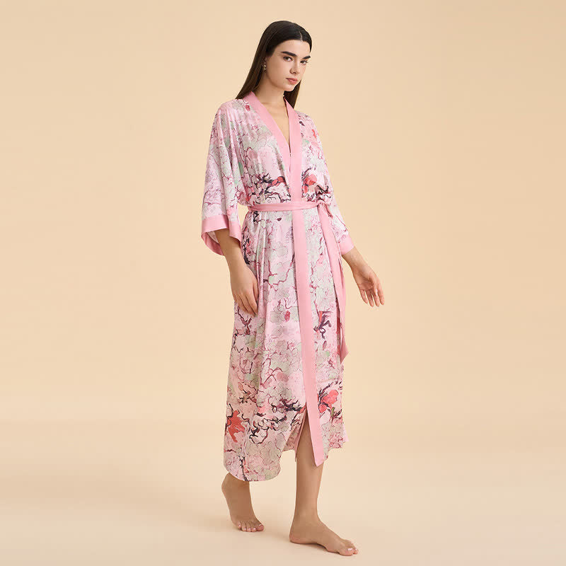 Ownkoti Oriental Pink Floral Kimono Style Bathrobe - image 2