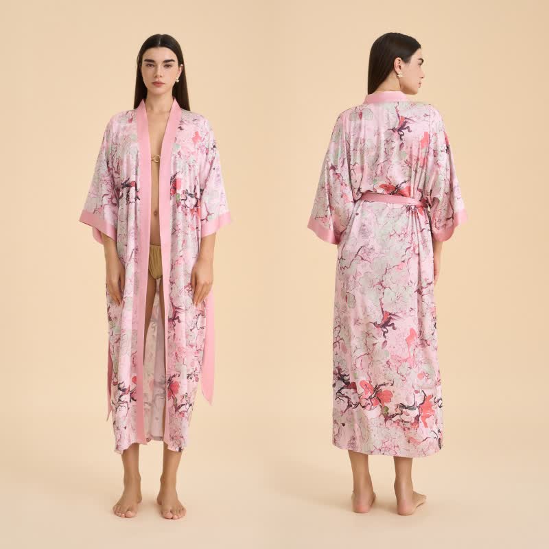 Ownkoti Oriental Pink Floral Kimono Style Bathrobe - image 1