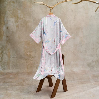 Ownkoti Peach Blossom & Bird Kimono Style Bathrobe - image 2