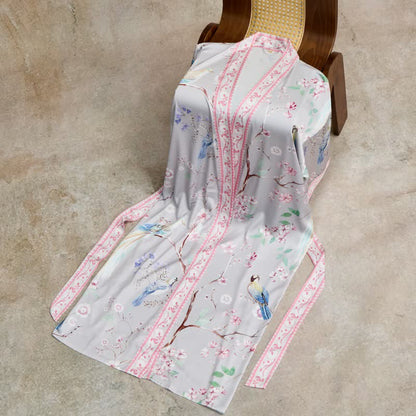 Ownkoti Peach Blossom & Bird Kimono Style Bathrobe - image 3