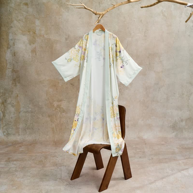 Ownkoti Oriental Yellow Floral Kimono Style Bathrobe - image 3