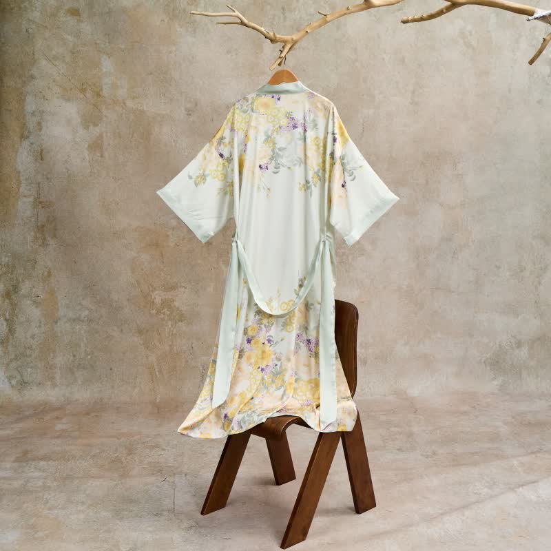 Ownkoti Oriental Yellow Floral Kimono Style Bathrobe - image 5