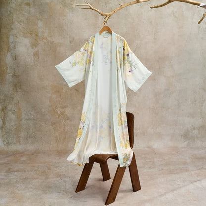 Ownkoti Oriental Yellow Floral Kimono Style Bathrobe - image 2