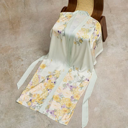 Ownkoti Oriental Yellow Floral Kimono Style Bathrobe - image 3