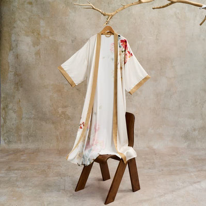 Ownkoti Oriental Luxurious Flower Kimono Style Bathrobe - Beige - One Size - image 0