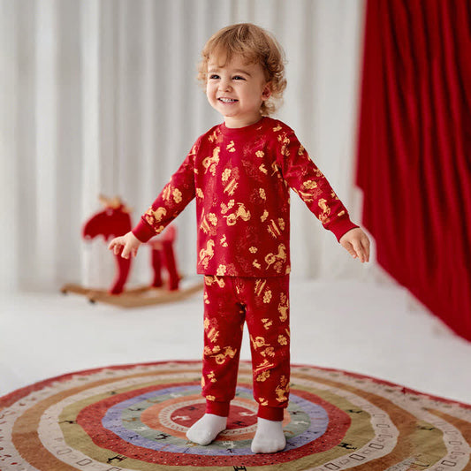 Ownkoti Golden Pony Cotton Kids Loungewear Set - Red - Child:130cm - image 0