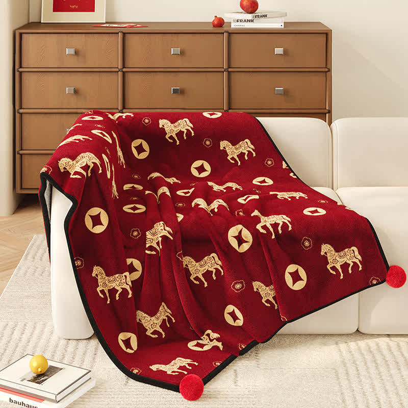 Ownkoti Year of the Horse Prosperity Fleece Throw - Red - 59"W x 79"L - image 0