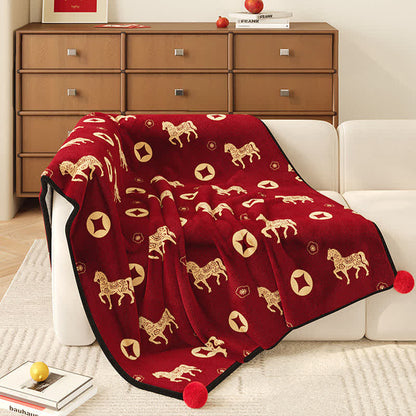 Ownkoti Year of the Horse Prosperity Fleece Throw - Red - 59"W x 79"L - image 0