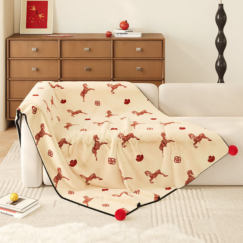 Ownkoti Year of the Horse Prosperity Fleece Throw - Beige - 59"W x 79"L - image 2