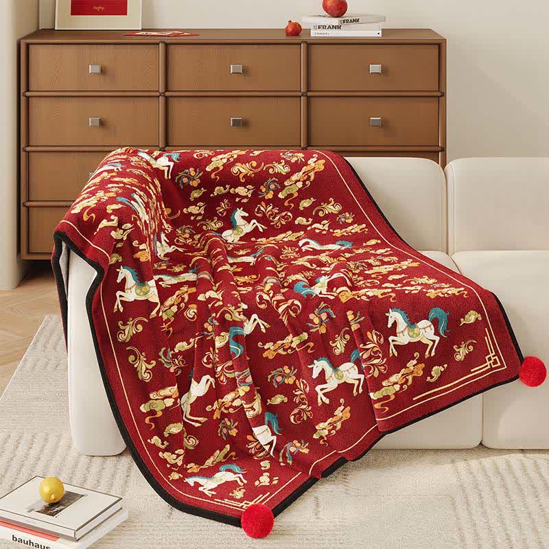 Ownkoti Festive Horse Flannel Fleece Throw Blanket - Red - 51"W x 71"L - image 0