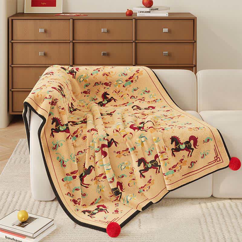 Ownkoti Festive Horse Flannel Fleece Throw Blanket - Beige - 51"W x 71"L - image 3