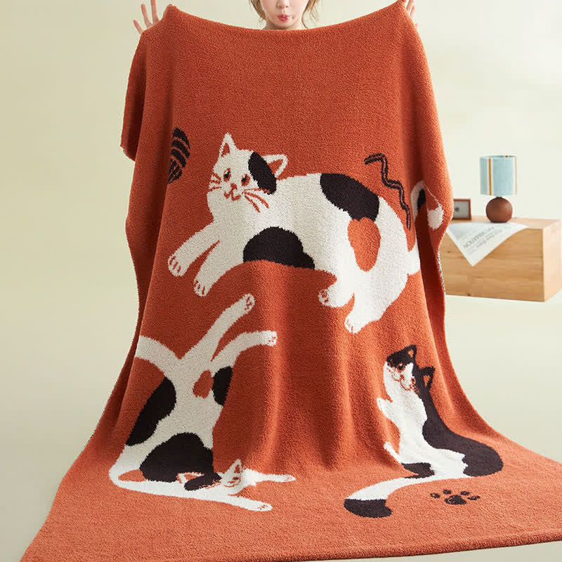Ownkoti Playful Cats Knit Fleece Throw Blanket - image 1