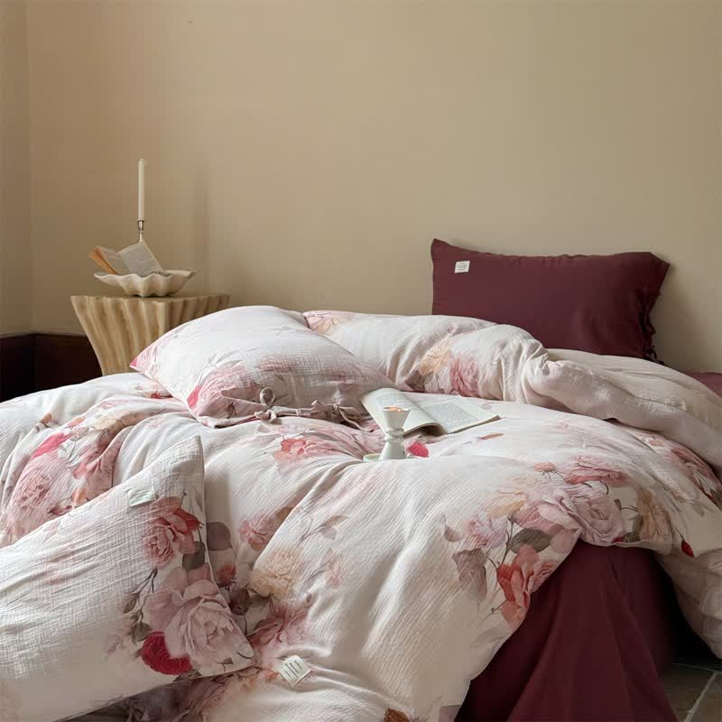 Ownkoti Elegant Rose Cotton Tie-Closure Bedding Set(4PCS) - image 2